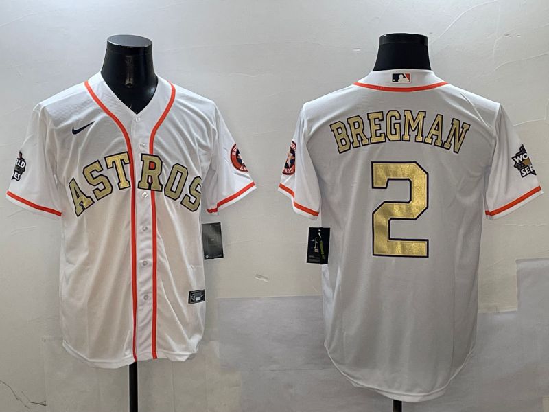 Men Houston Astros #2 Bregman White Gold Game 2025 Nike MLB Jersey style 1